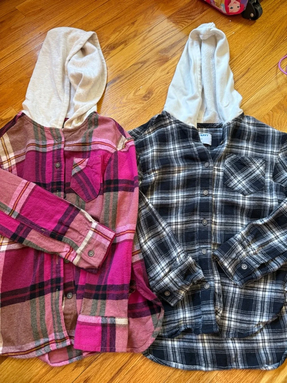 Old Navy Girls' Pink Plaid Hooded Button-Down Shirt